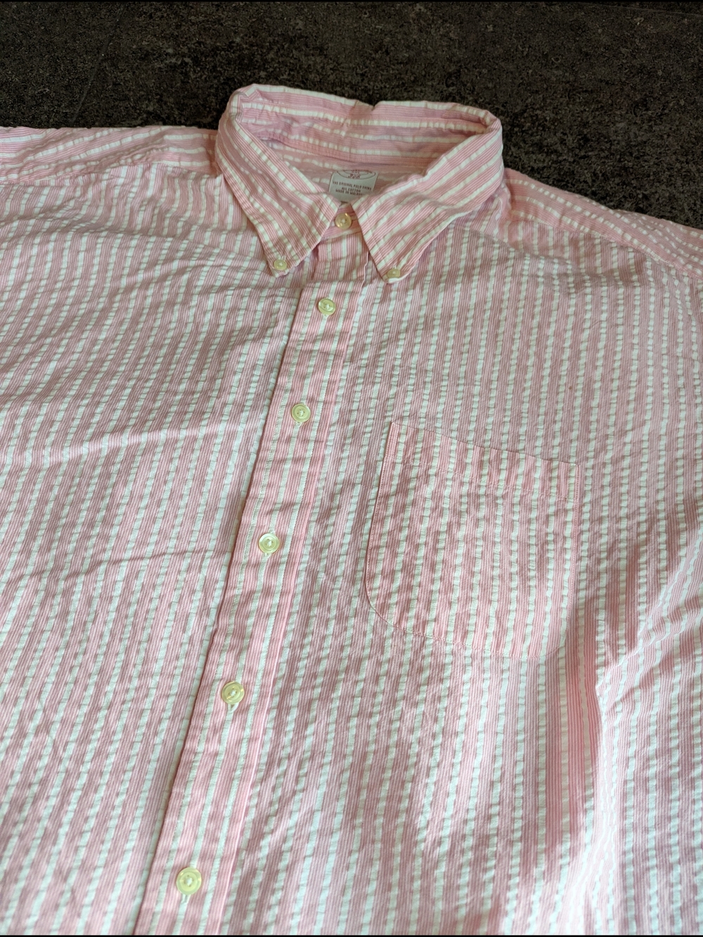Brooks Brothers Pink and White Striped Seersucker Button-Down Shirt
